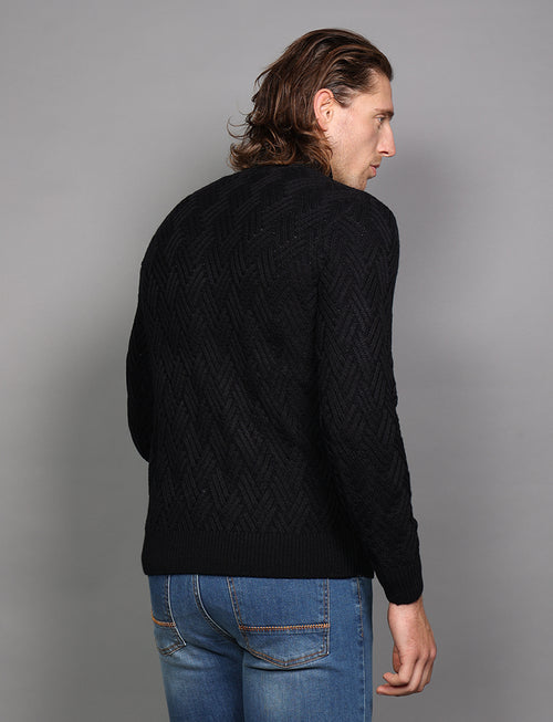 Turtleneck with herringbone inlay