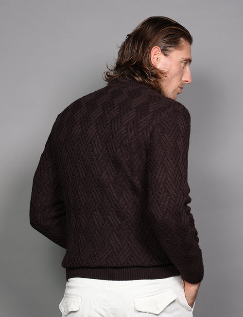 Turtleneck with herringbone inlay