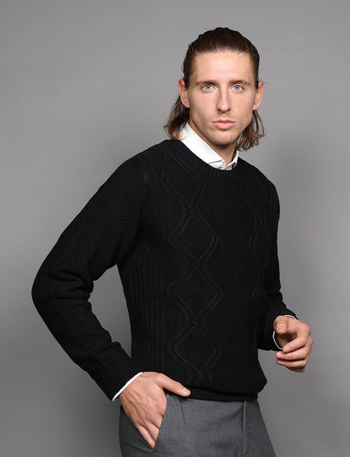 Ribbed diamond pattern crew neck