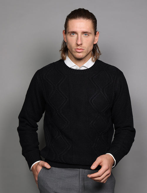 Ribbed diamond pattern crew neck