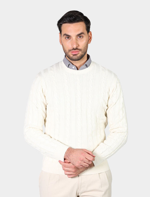 Crew-neck sweater in cotton and wool