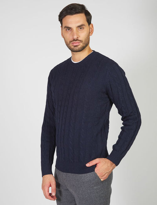 Crew-neck sweater in cotton and wool