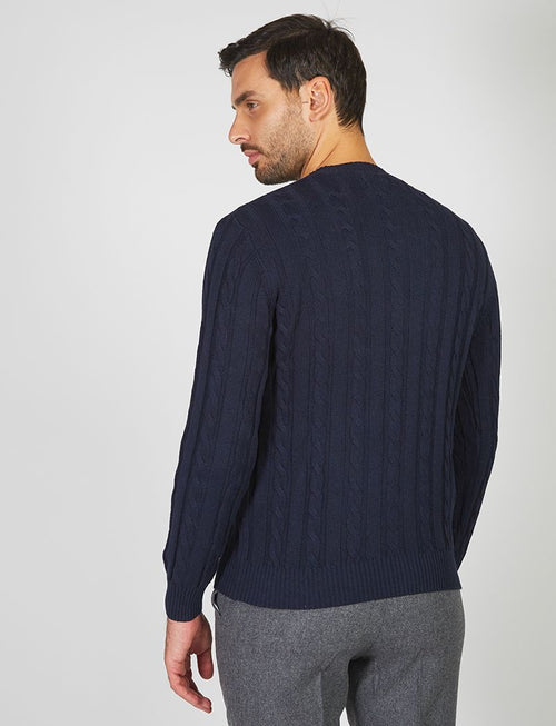 Crew-neck sweater in cotton and wool