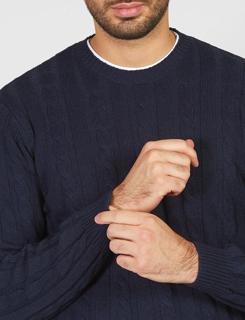 Crew-neck sweater in cotton and wool