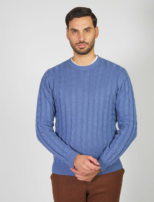 Crew-neck sweater in cotton and wool