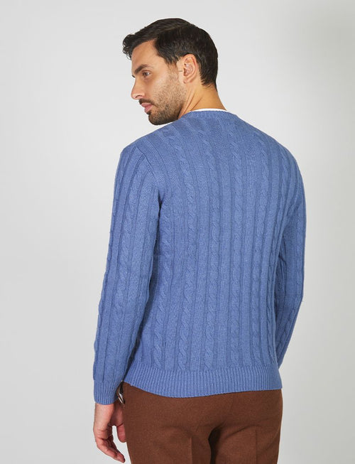 Crew-neck sweater in cotton and wool