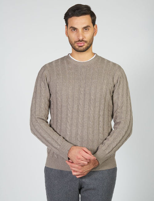 Crew-neck sweater in cotton and wool