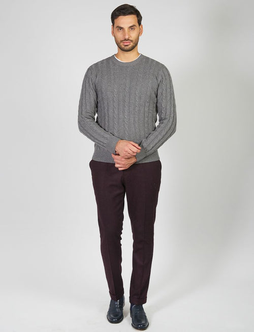 Crew-neck sweater in cotton and wool