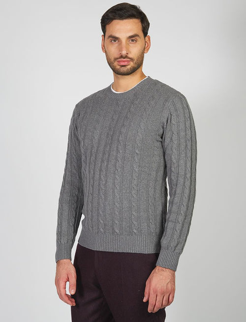 Crew-neck sweater in cotton and wool