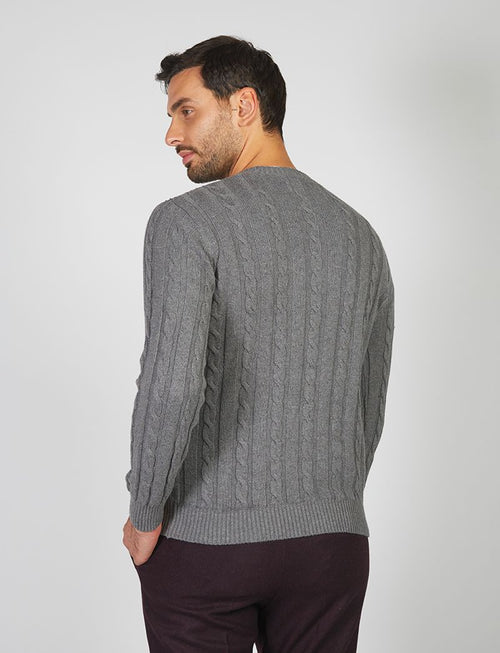 Crew-neck sweater in cotton and wool