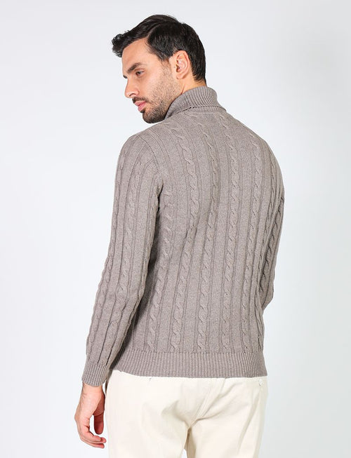 Cable knit turtleneck in cotton and wool