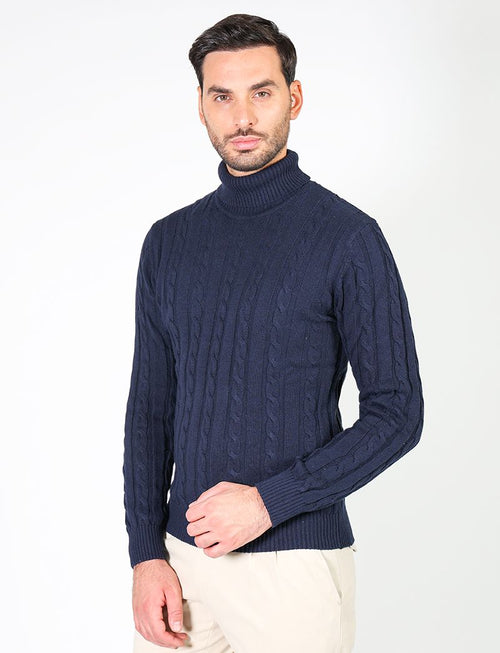 Cable knit turtleneck in cotton and wool