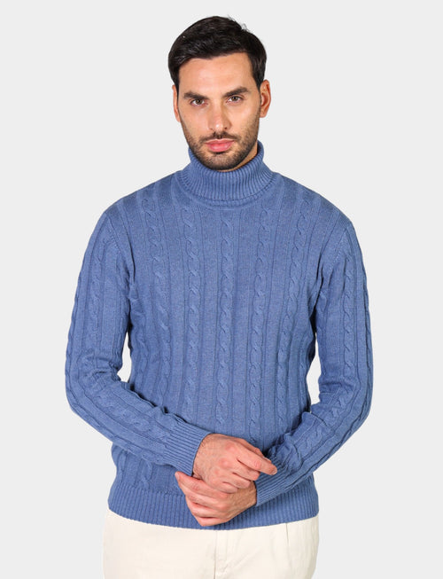 Cable knit turtleneck in cotton and wool