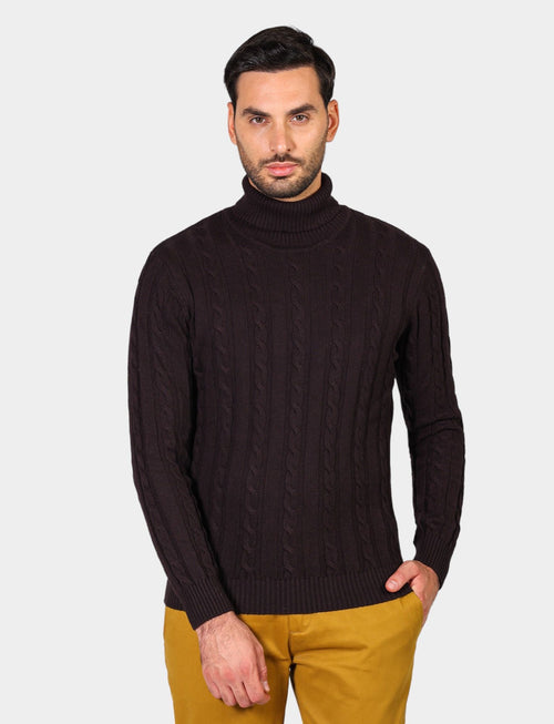 Cable knit turtleneck in cotton and wool