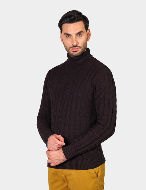 Cable knit turtleneck in cotton and wool