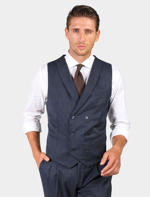 Double-breasted wales patterned waistcoat
