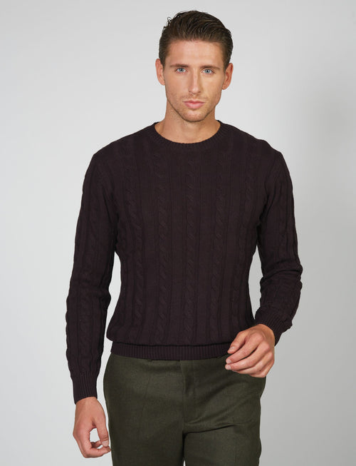 Crew-neck sweater in cotton and wool