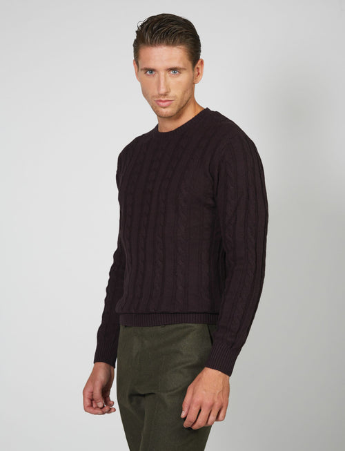 Crew-neck sweater in cotton and wool