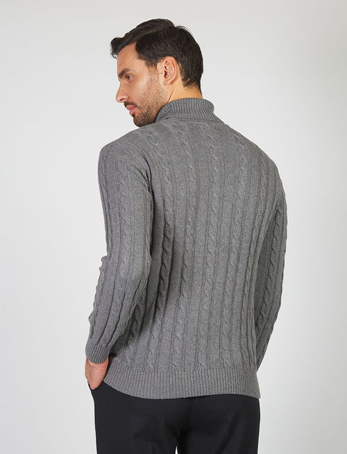 Cable knit turtleneck in cotton and wool