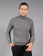 Turtleneck with herringbone inlay