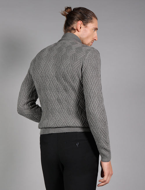 Turtleneck with herringbone inlay