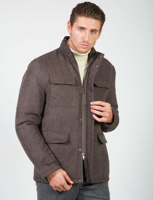 Alcantara safari jacket with pockets