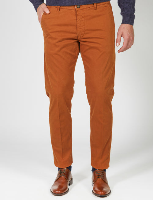 Chino trousers in stretch cotton satin