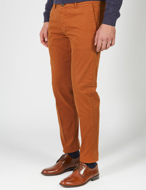 Chino trousers in stretch cotton satin