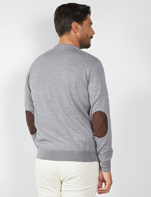 Wool sweater with Alcantara patches