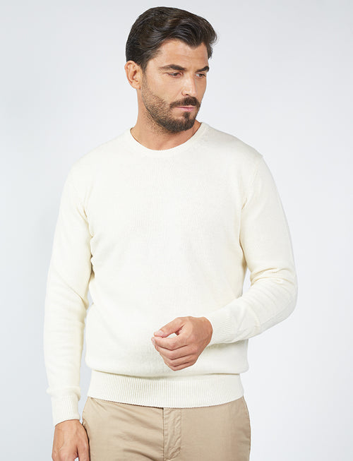 Basic crew-neck sweater in cotton and wool