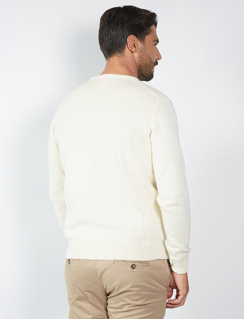 Basic crew-neck sweater in cotton and wool