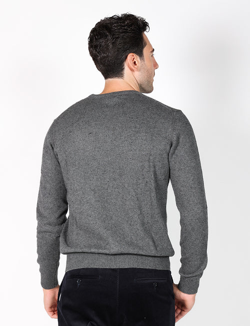 Basic crew-neck sweater in cotton and wool