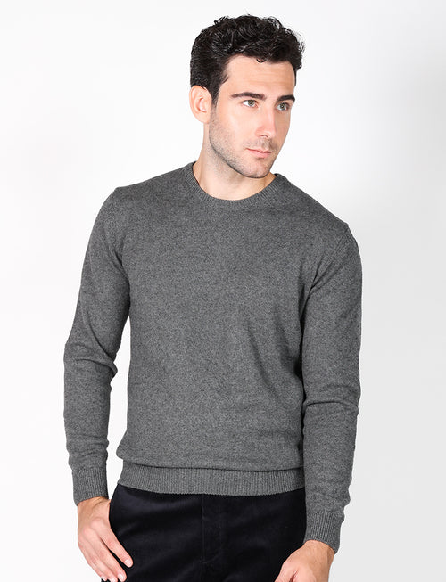 Basic crew-neck sweater in cotton and wool