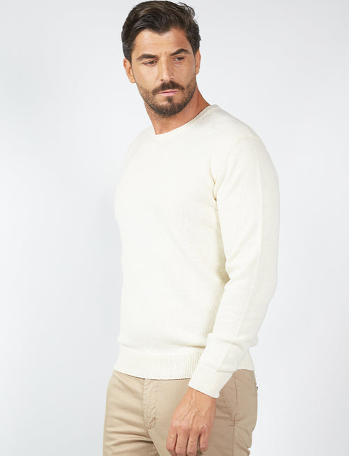 Basic crew-neck sweater in cotton and wool