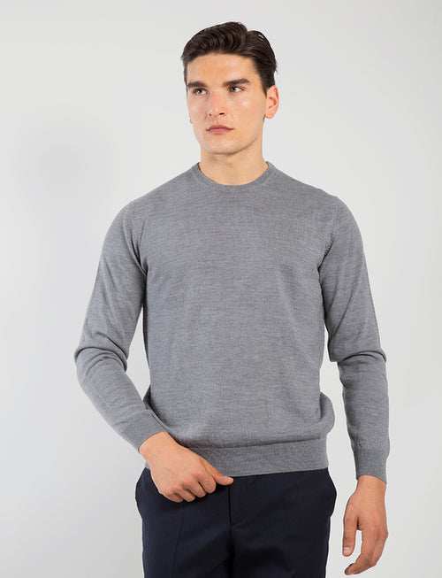 Basic crew-neck sweater in cotton and wool