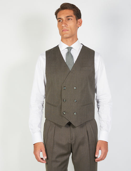 Double-breasted wool bird's eye vest 