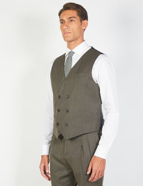 Double-breasted wool bird's eye vest 