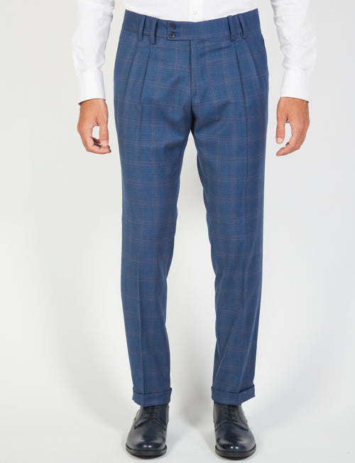 Wales pattern trousers with wool pleats 