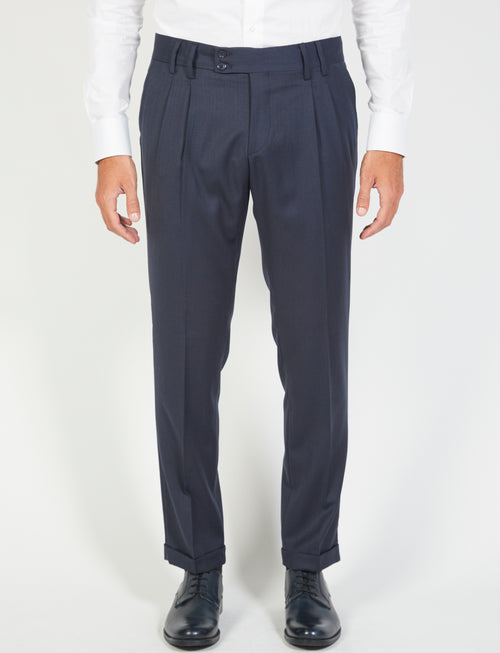 Wool Bird's Eye Pleat Trousers 