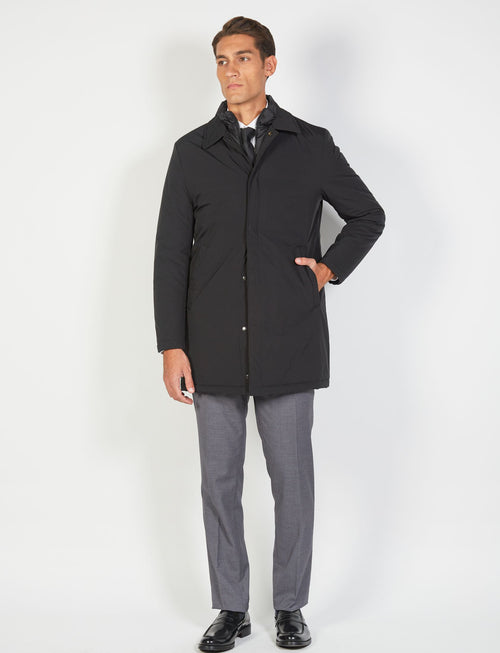 Trench coat with bib in technical fabric 