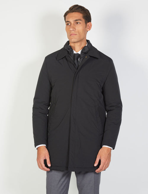 Trench coat with bib in technical fabric 