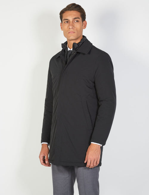 Trench coat with bib in technical fabric 