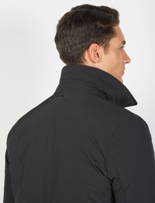 Trench coat with bib in technical fabric 