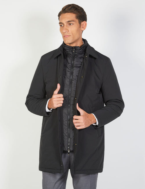 Trench coat with bib in technical fabric 