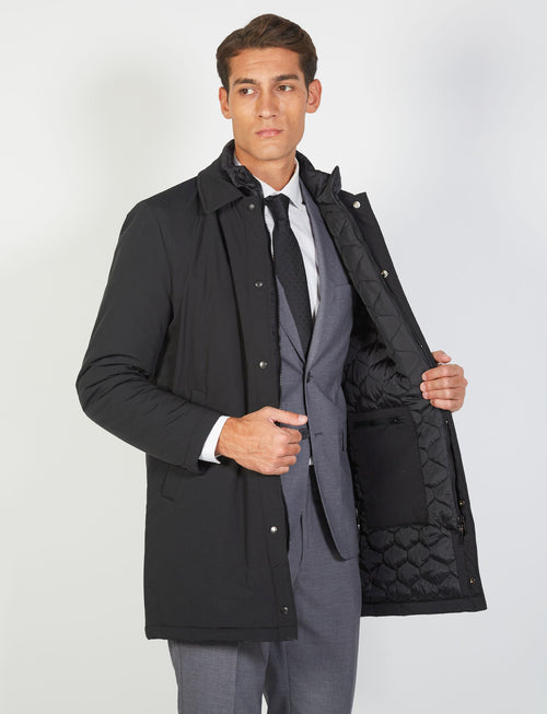 Trench coat with bib in technical fabric 