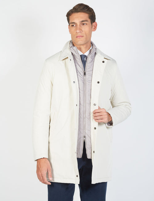 Trench coat with bib in technical fabric 