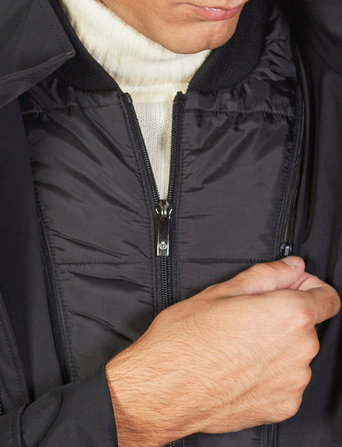 Coat with bib in technical fabric 