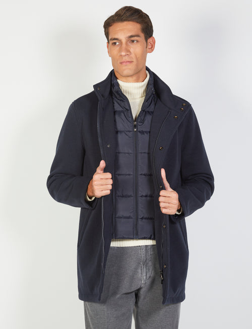 Knitted coat with removable bib 