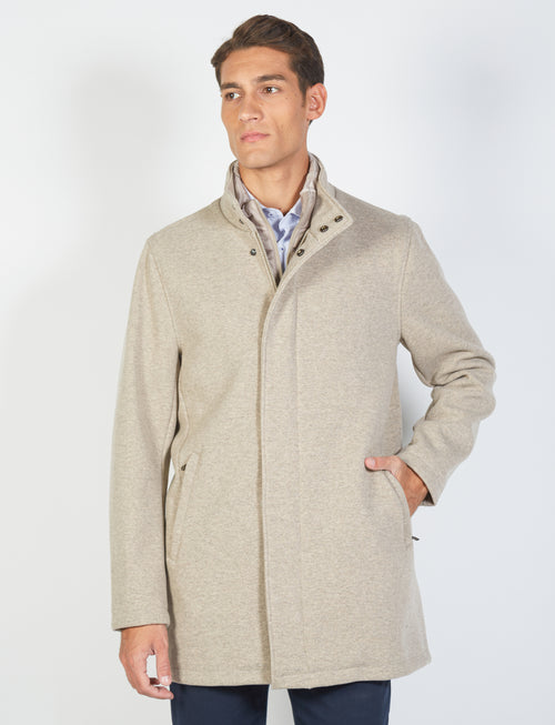 Knitted coat with removable bib 