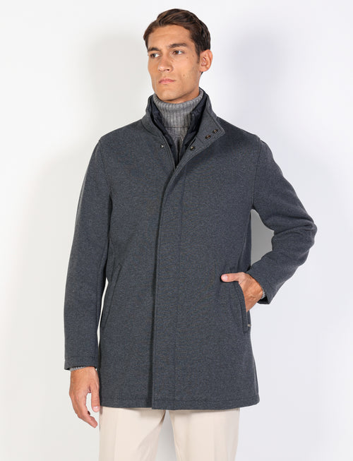 Knitted coat with removable bib 